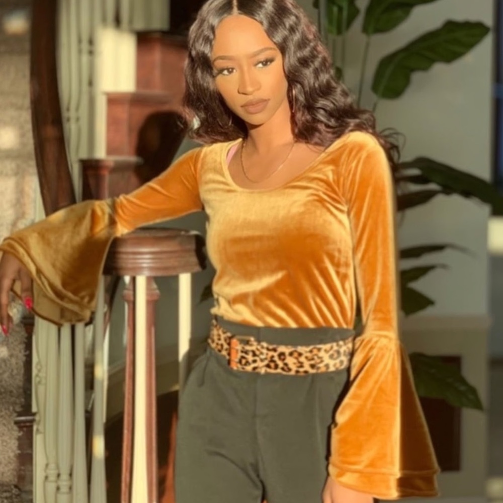 Torn By Ronny Kobo Velvet Bell Sleeve Top